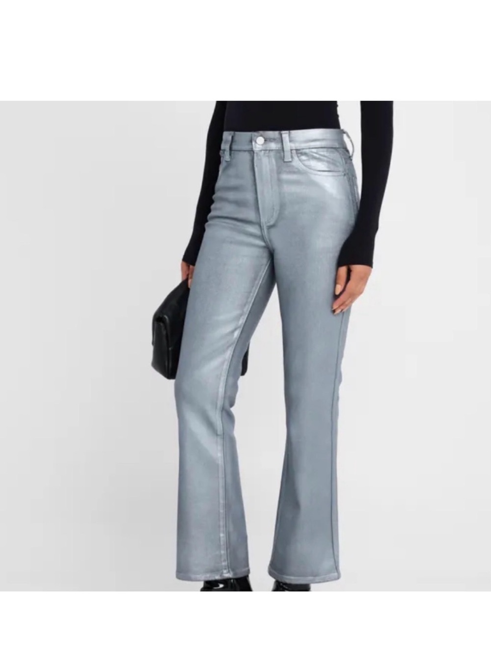 PAIGE Metallic Gray Claudine Kick-Flare Jeans Size 27